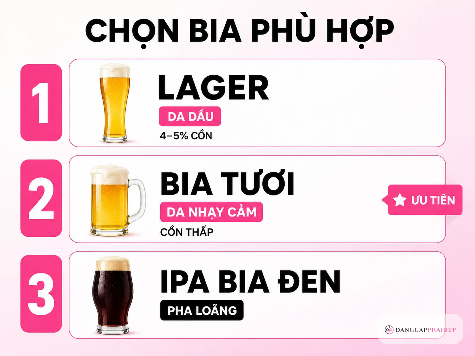 Chọn loại bia nào để đắp mặt?