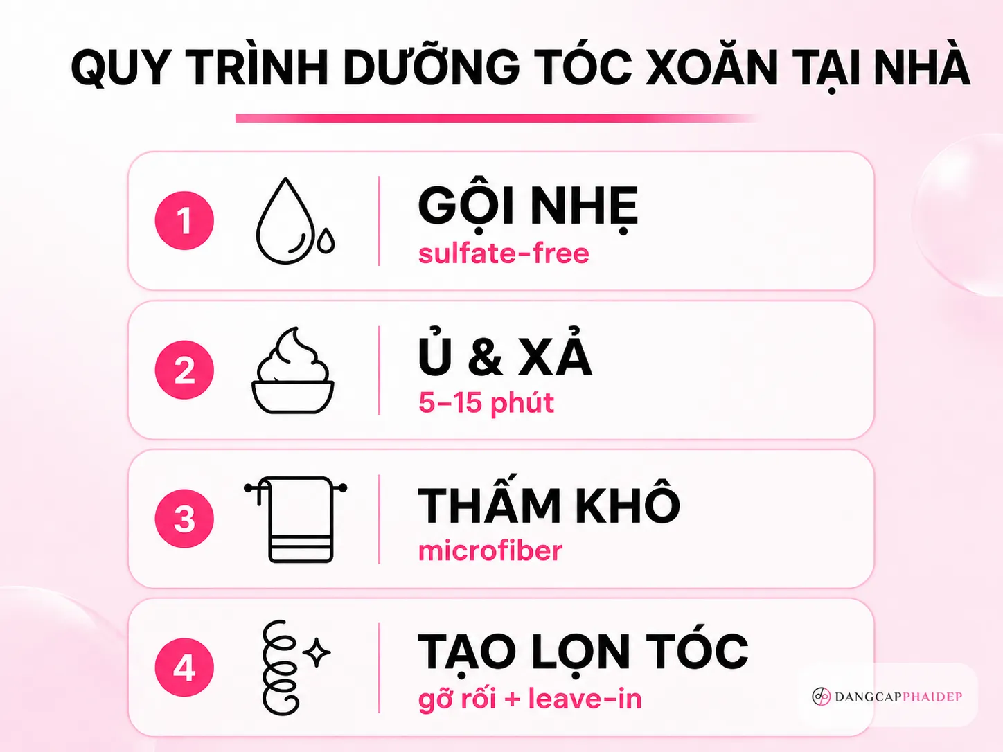Quy trình 5 bước dưỡng tóc xoăn chuẩn salon tại nhà