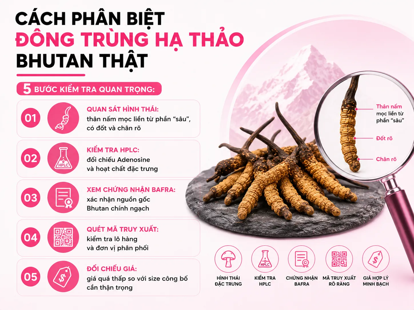 Cách phân biệt đông trùng hạ thảo Bhutan thật và hàng đánh tráo