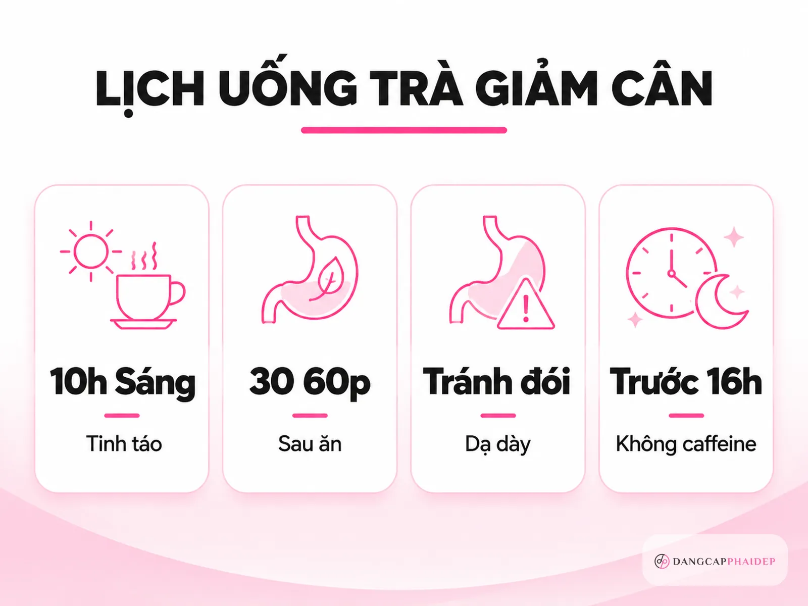 Infographic lịch uống trà giảm cân: 10h sáng, sau ăn, tránh đói, trước 16h