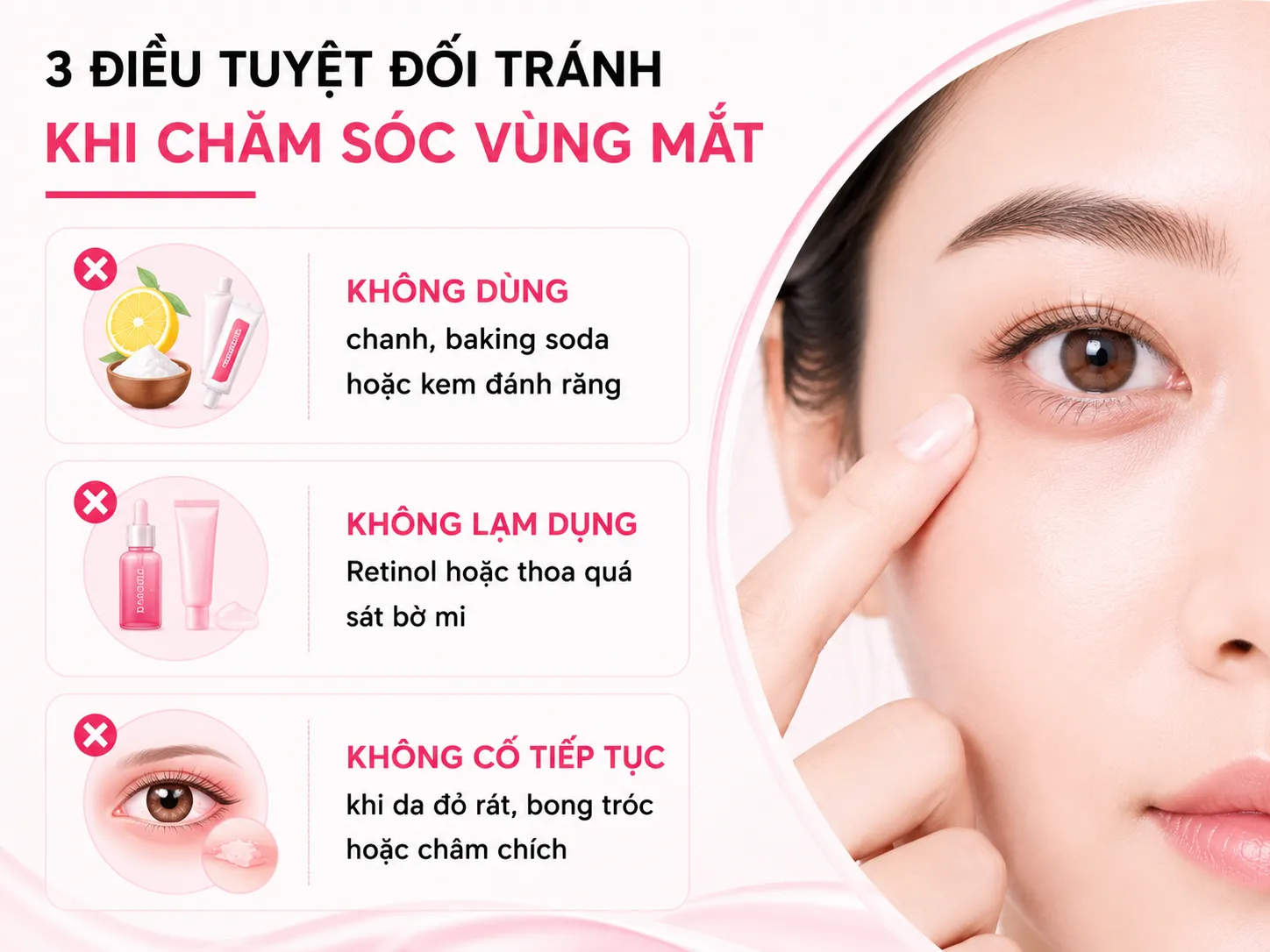 Cảnh báo an toàn vùng da mắt: tránh chất kích ứng, dùng retinol đúng cách và nhận biết khi cần bác sĩ