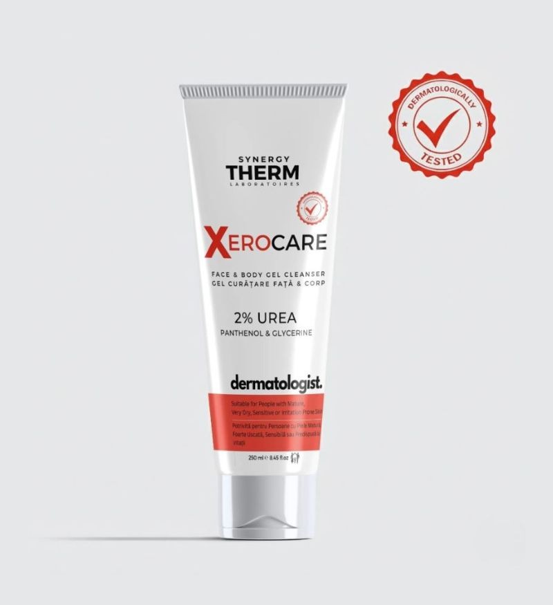 Gel rửa mặt dịu nhẹ dành cho da khô, nhạy cảm hoặc dễ bị kích ứng Synergy Therm Xerocare Face & Body Gel Cleanser 2% Urea 250ml - ST29