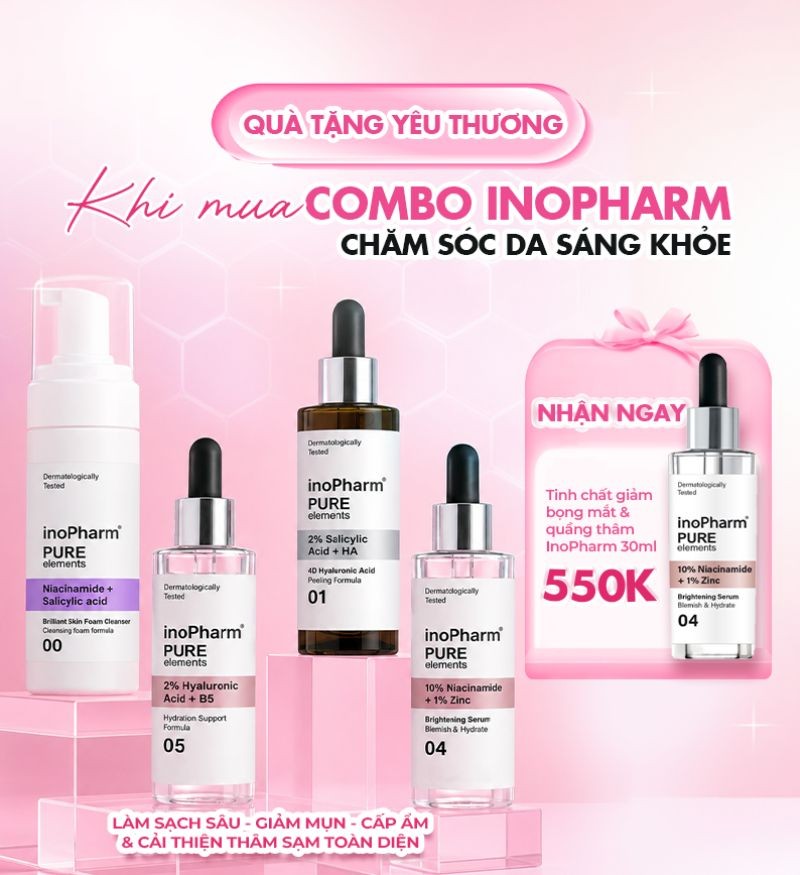 Combo chăm sóc da sáng khỏe, giảm mụn và cấp ẩm chuyên sâu InoPharm