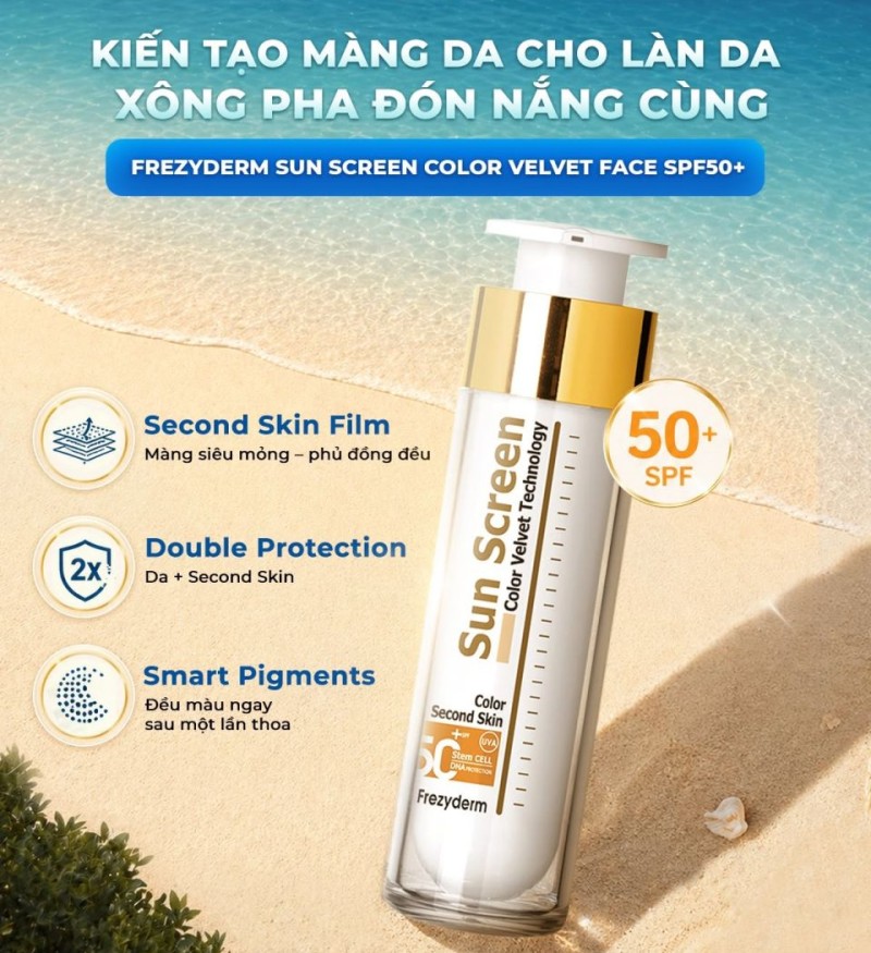 Gel chống nắng có màu Frezyderm Sun Screen Velvet Color Face SPF 50+ kiềm dầu, bảo vệ da toàn diện 50ml
