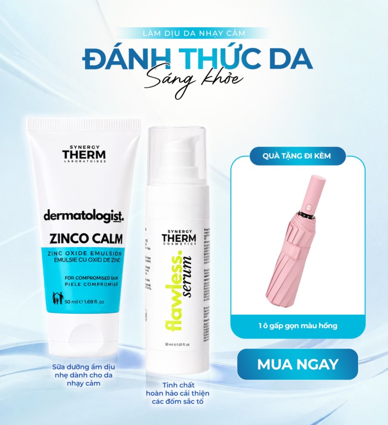 Combo tinh chất mờ nám và sữa dưỡng phục hồi da Synergy Therm