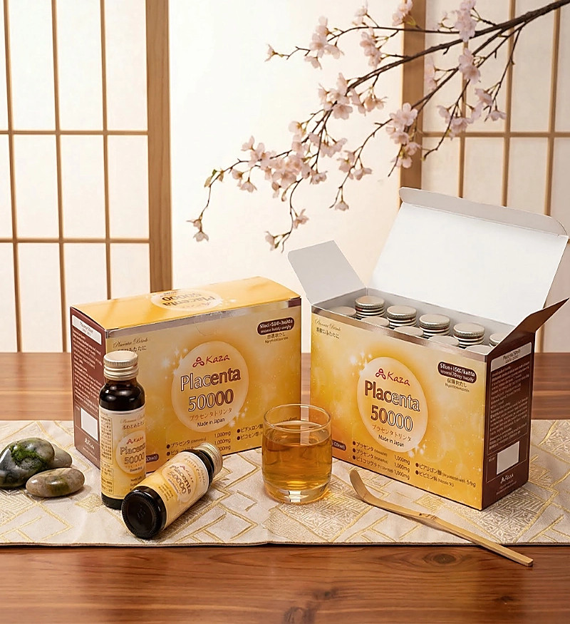 Nước uống tinh chất nhau thai hỗ trợ làm đẹp da Kaza Placenta 50000mg (Hộp 10 chai x 50ml)