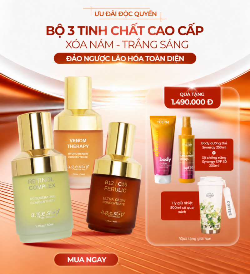 Bộ 3 trẻ hóa, làm sáng và chống lão hóa chuyên sâu Agestop