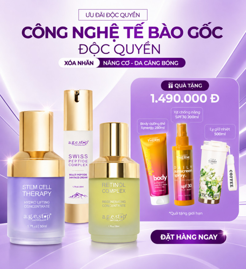 Combo tái tạo, nâng cơ và phục hồi da chuyên sâu Agestop