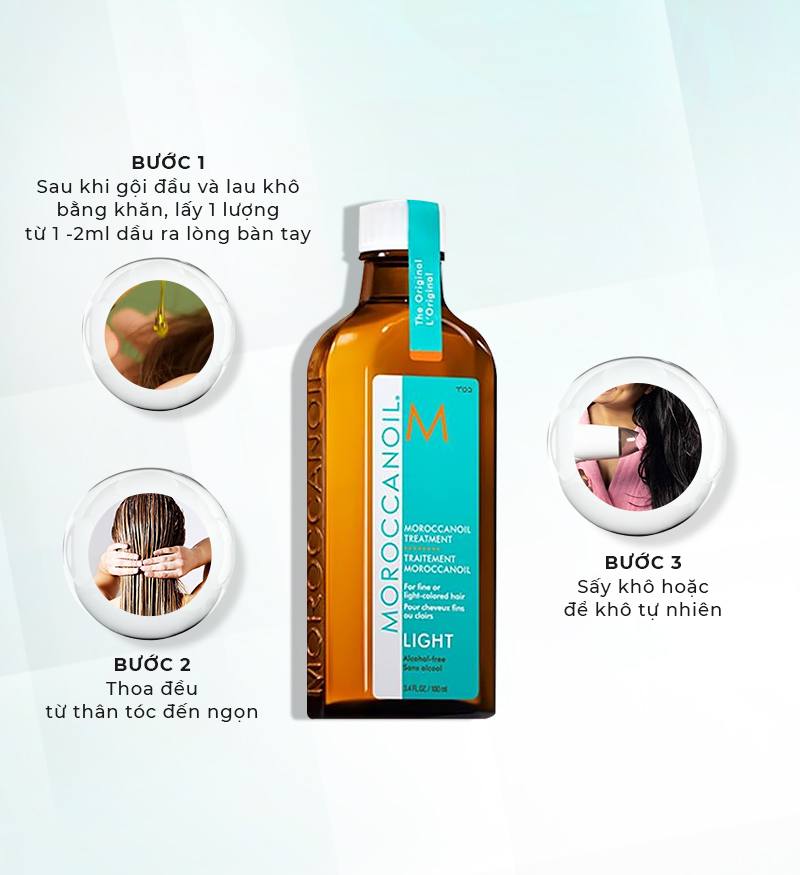 Cách sử dụng dầu dưỡng tóc Moroccanoil Treatment Light 