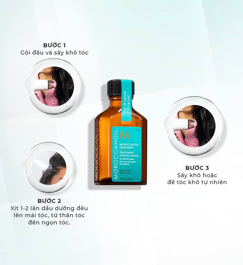 Các bước sử dụng tinh dầu dưỡng tóc Moroccanoil Treatment Original