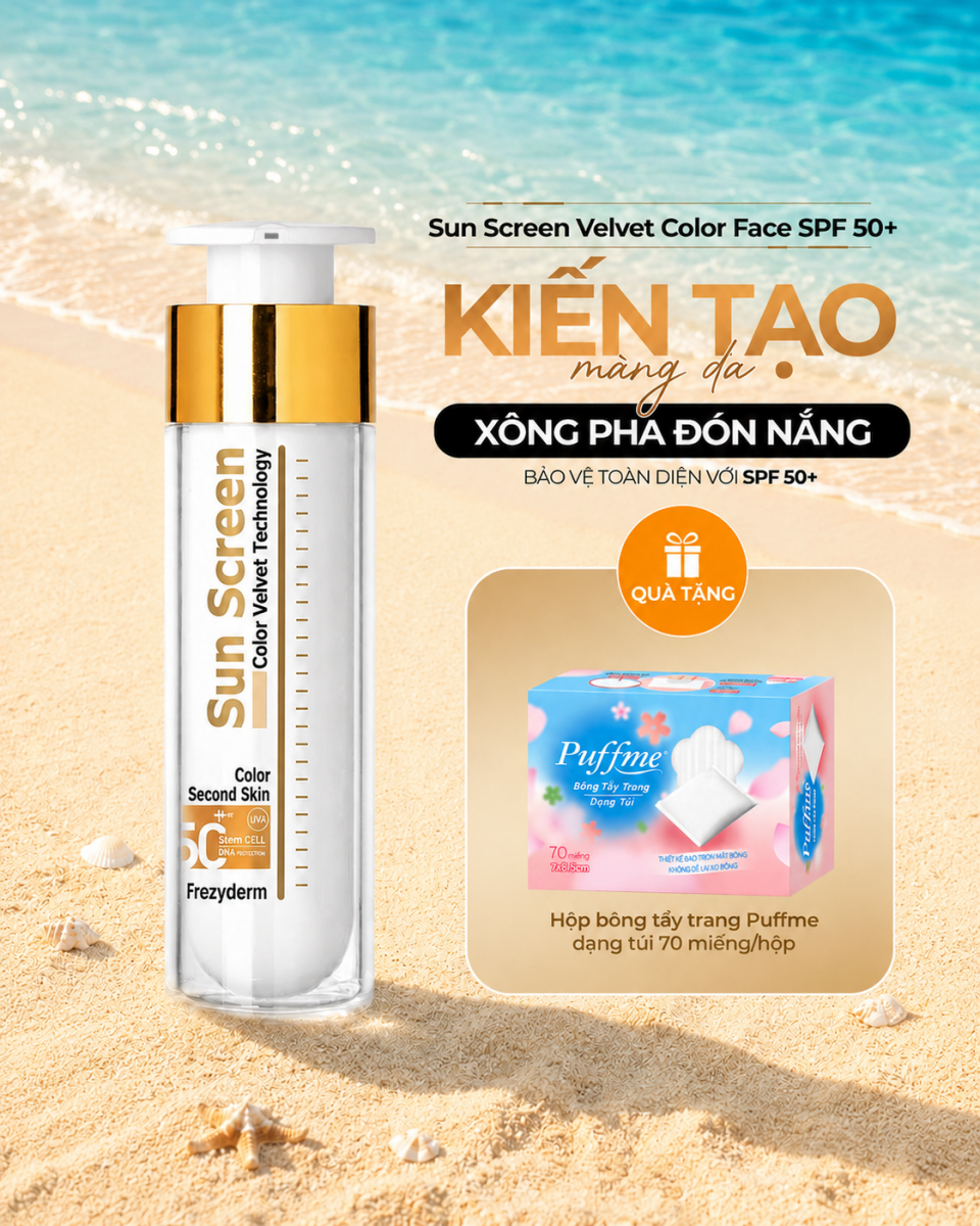 Gel chống nắng có màu Frezyderm Sun Screen Velvet Color Face SPF 50+ kiềm dầu, bảo vệ da toàn diện 50ml