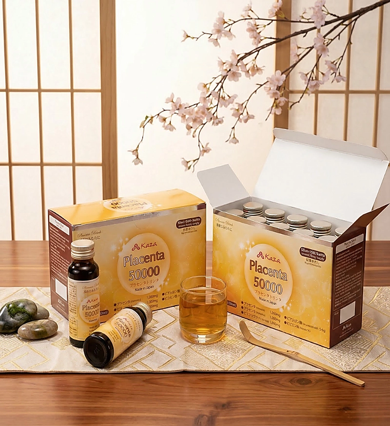 Nước uống tinh chất nhau thai hỗ trợ làm đẹp da Kaza Placenta 50000mg (Hộp 10 chai x 50ml)
