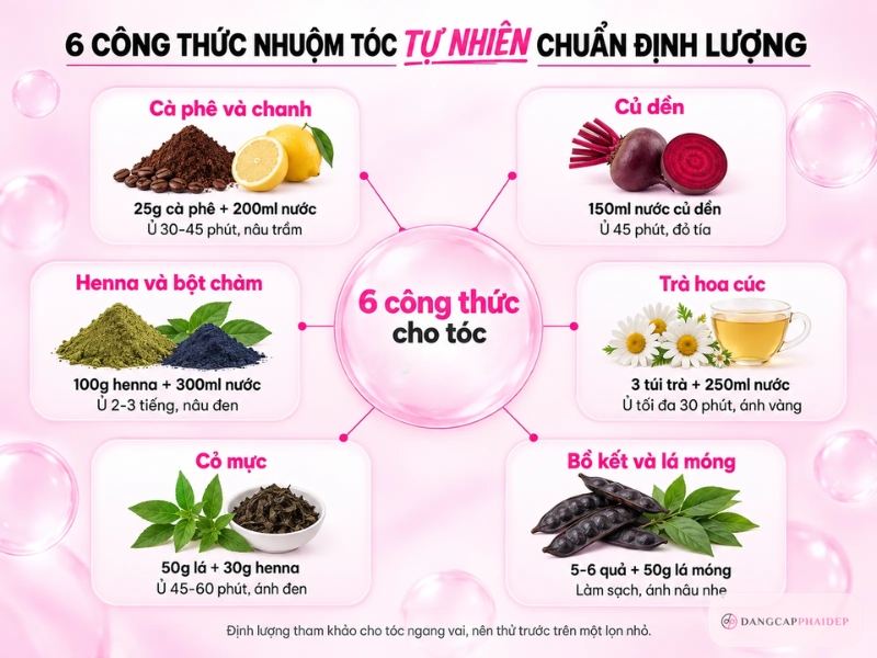 6 công thức nhuộm tóc tự nhiên với định lượng và thời gian ủ cho tóc