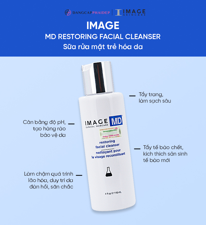 Da mướt mịn, sạch khỏe và trẻ trung mỗi ngày khi thực hiện bước dùng sữa rửa mặt Image MD Restoring Facial Cleanser.