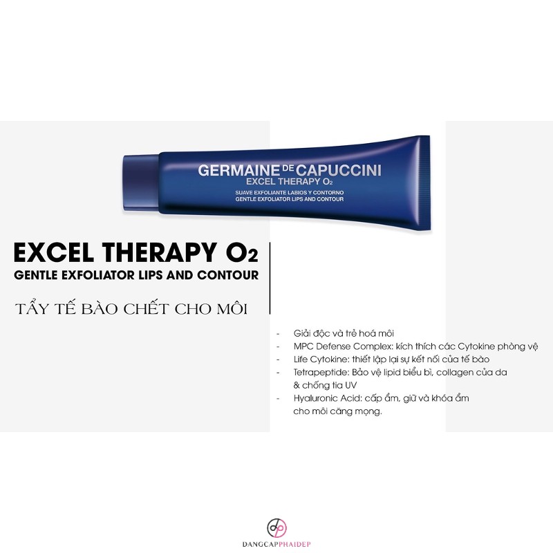 Excel Therapy O2 Gentle Exfoliator Lips Contour giàu dưỡng chất.