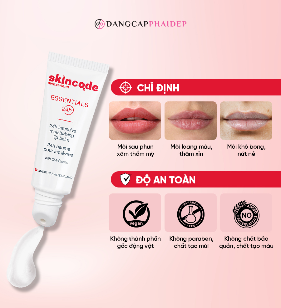 Son dưỡng phục hồi Skincode 24h lý tưởng cho môi sau phun xăm và thẩm mỹ.  