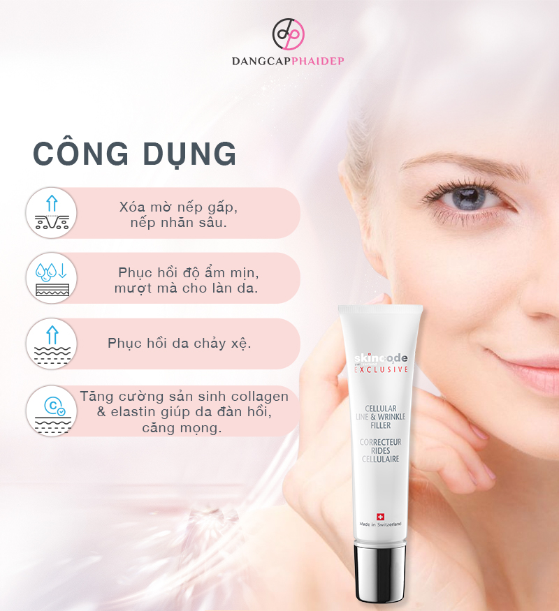 Skincode Cellular Line Wrinkle Filler giúp da phẳng mịn, căng mượt tự nhiên.