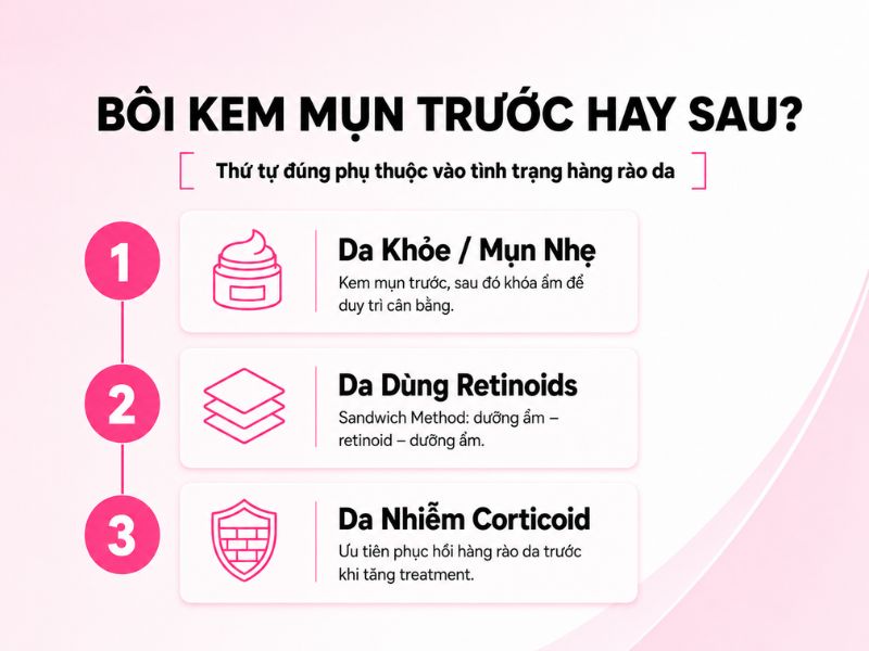 Bôi kem hỗ trợ giảm mụn trước hay sau kem dưỡng ẩm